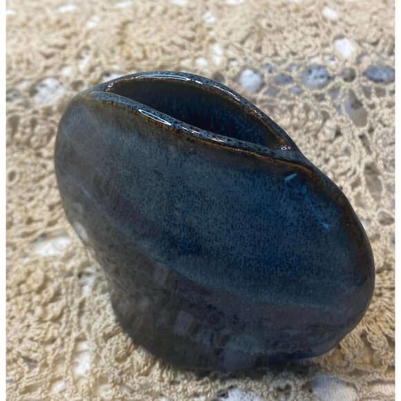 Vintage Handcrafted Ceramic Vase Signed Blue Glaze Small Decorative Pottery for - Picture 3 of 6